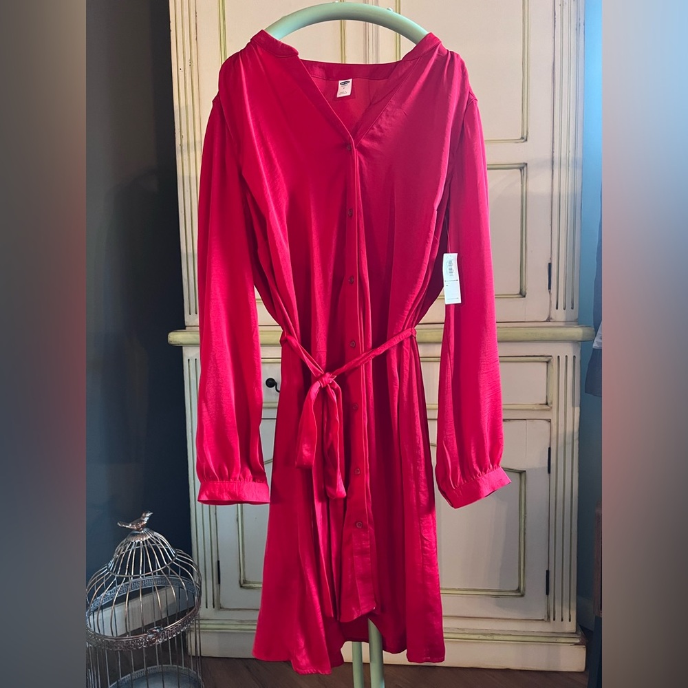 Old Navy Red Button-Down Shirt Dress NWT